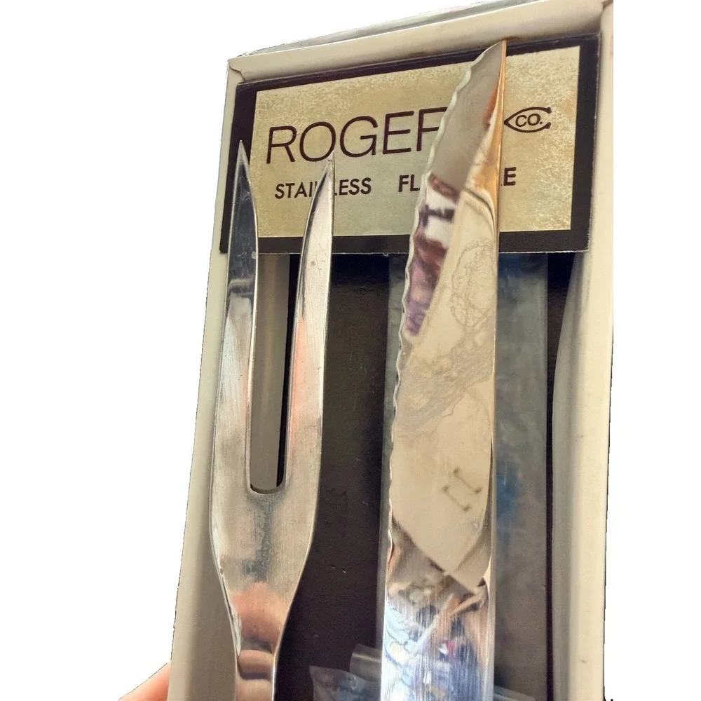 Vintage Stanley Roberts Lancelot 2 Pc Carving Set Knife Fork Japan Rogers Box